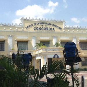 Lights being set up for one of the sequences